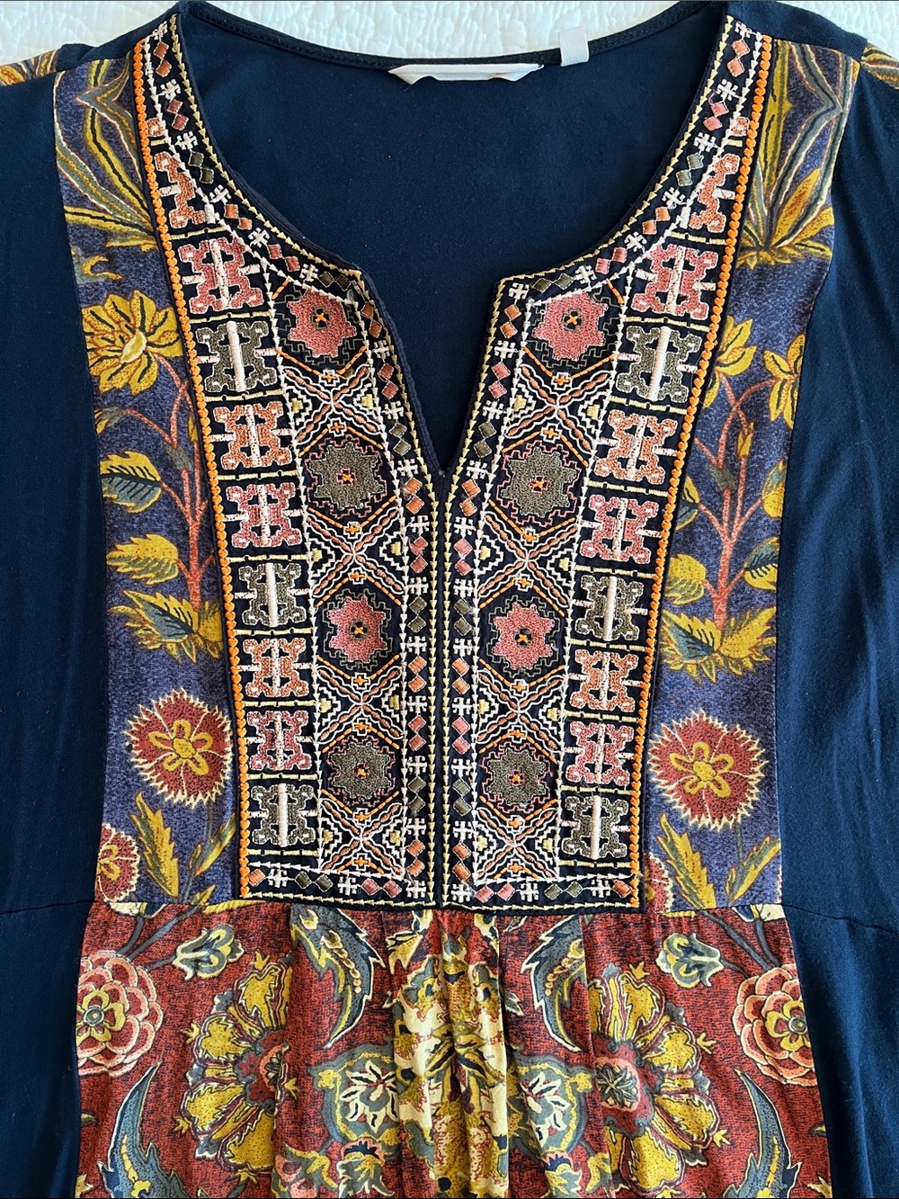 Soft Surroundings Tunic Top Embroidered Yoke Floral Women's XL Blue Multi Boho - Picture 9 of 16